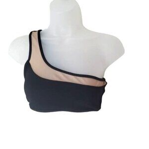 ELLE JAY REVOLVE Womens Elicia Bikini Top Small One Shoulder‎ Mesh Black Beige